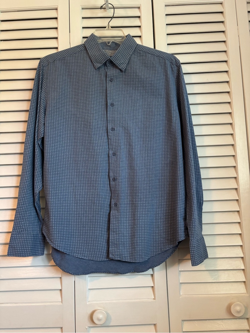 JOE Joseph Abboud Men's Dress Shirt L Slim Fit Blue Geometric Long Sleeve 32/33